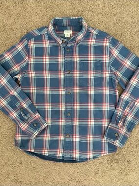 Crewcuts Blue Pink White Plaid Button-Down Shirt Long Sleeve 100% Cotton